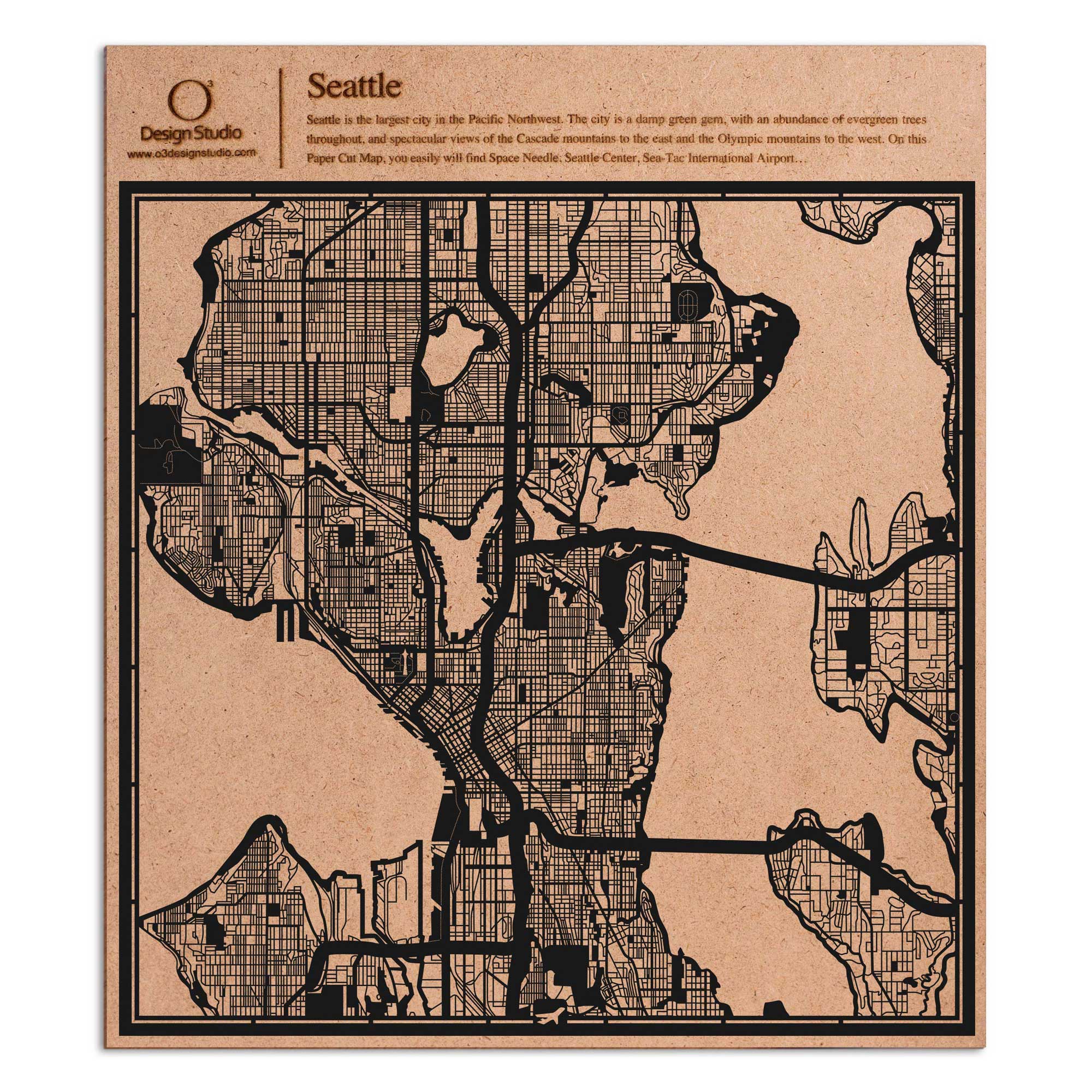 o3designstudio paper cut map Seattle Black map art MU2007B