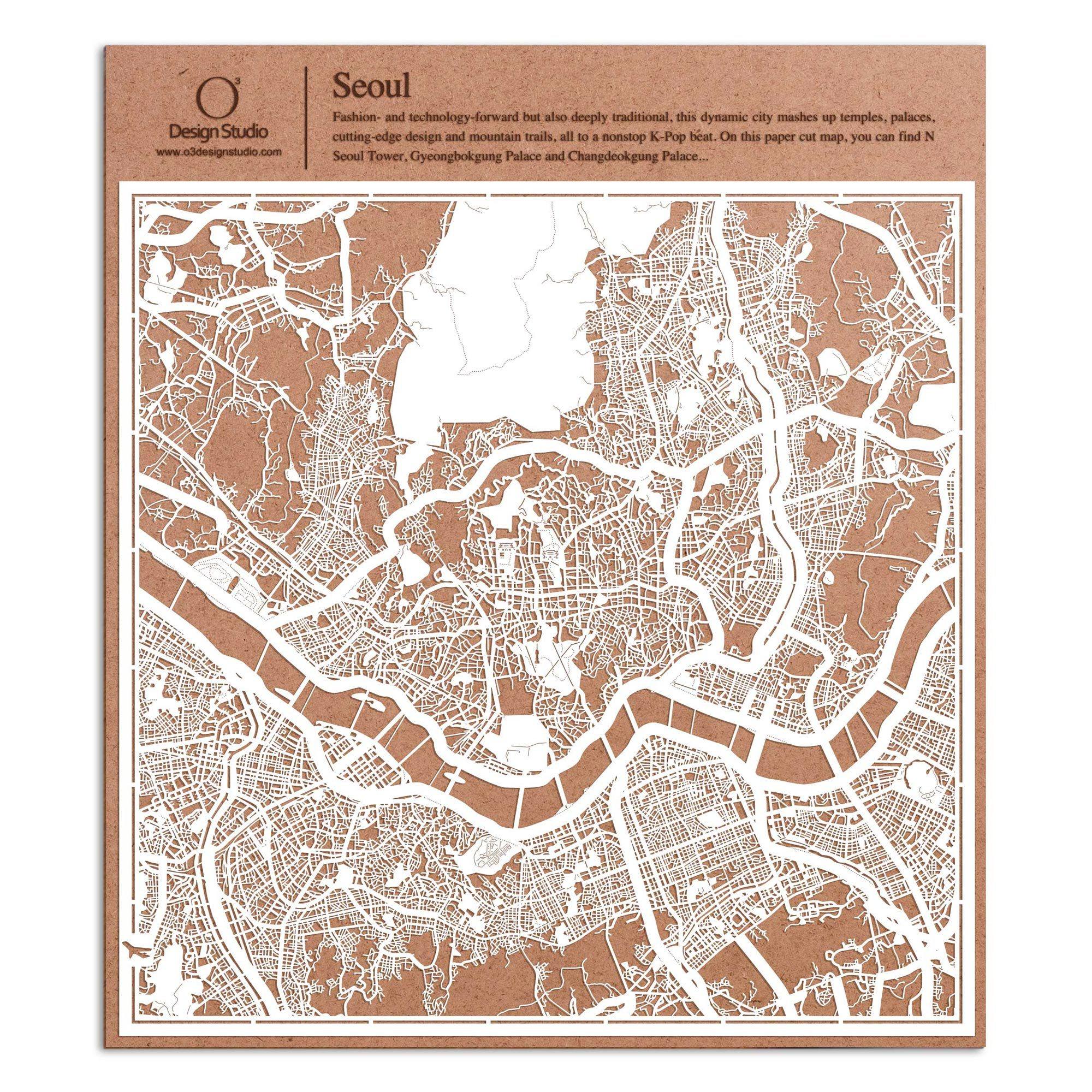 o3designstudio paper cut map Seoul White map art MU1012W