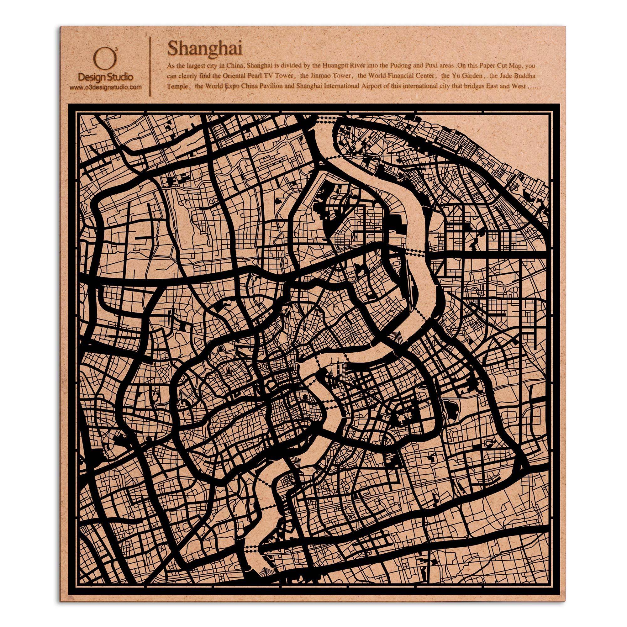 o3designstudio paper cut map Shanghai Black map art MU1002B