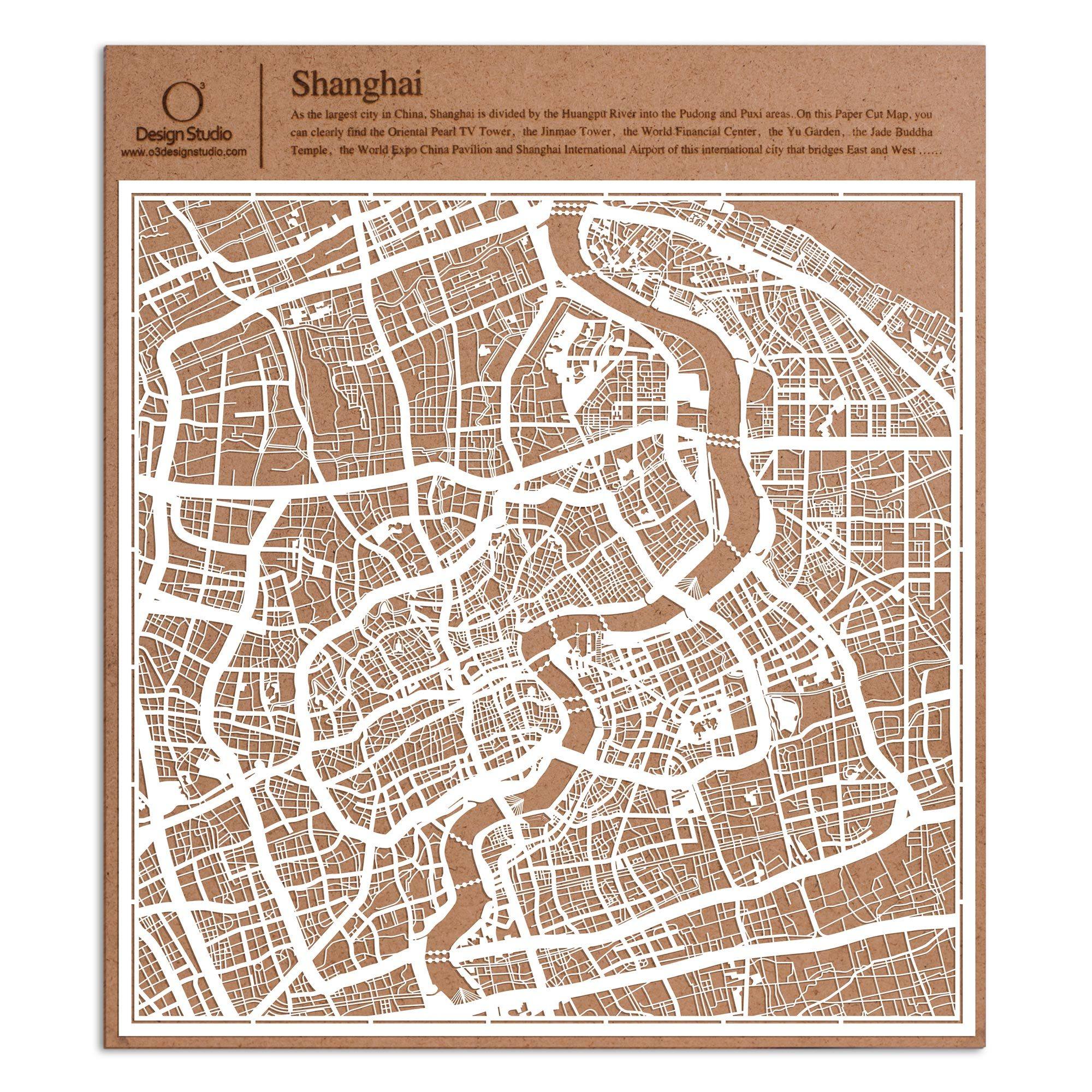 o3designstudio paper cut map Shanghai White map art MU1002W