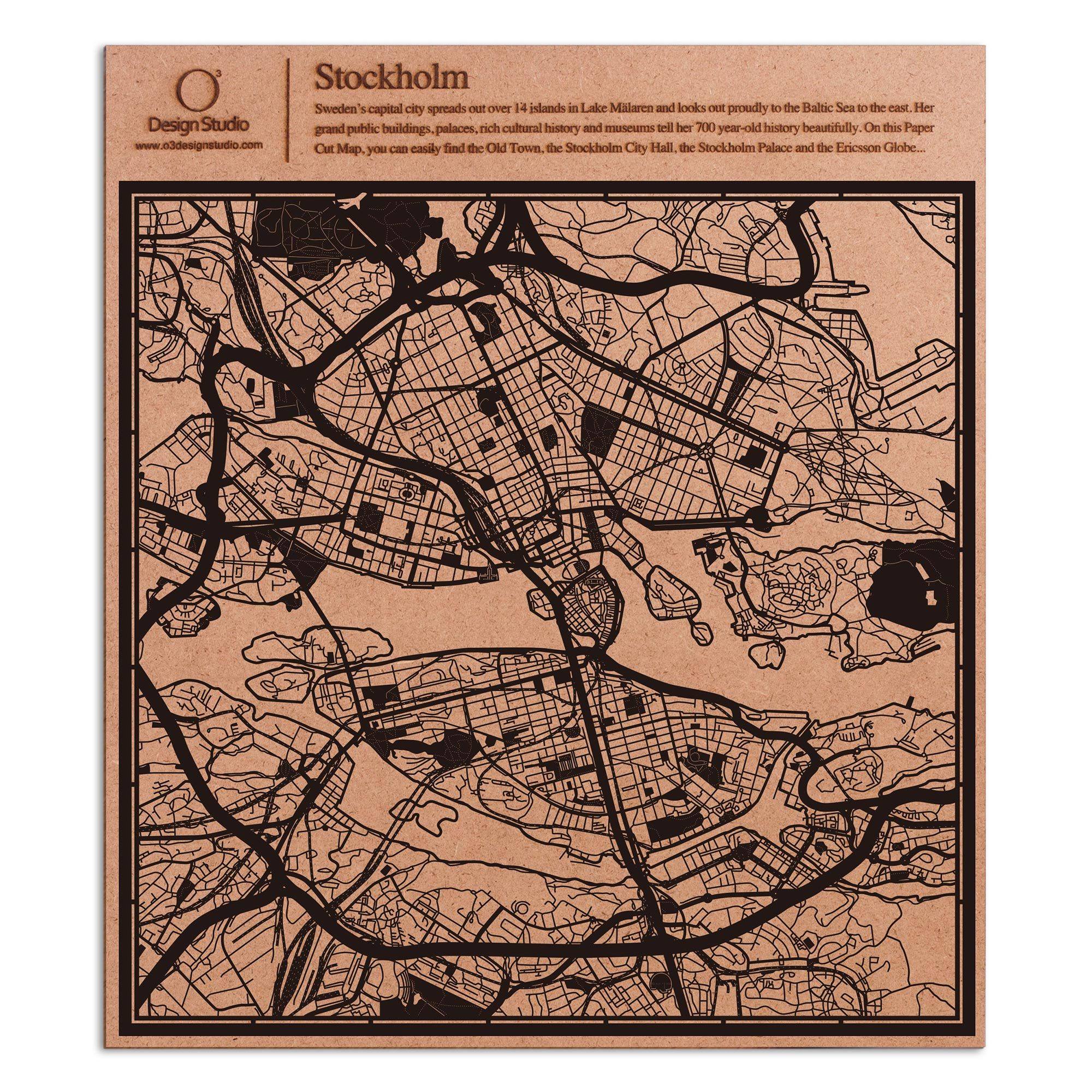 o3designstudio paper cut map Stockholm Black map art MU3018B