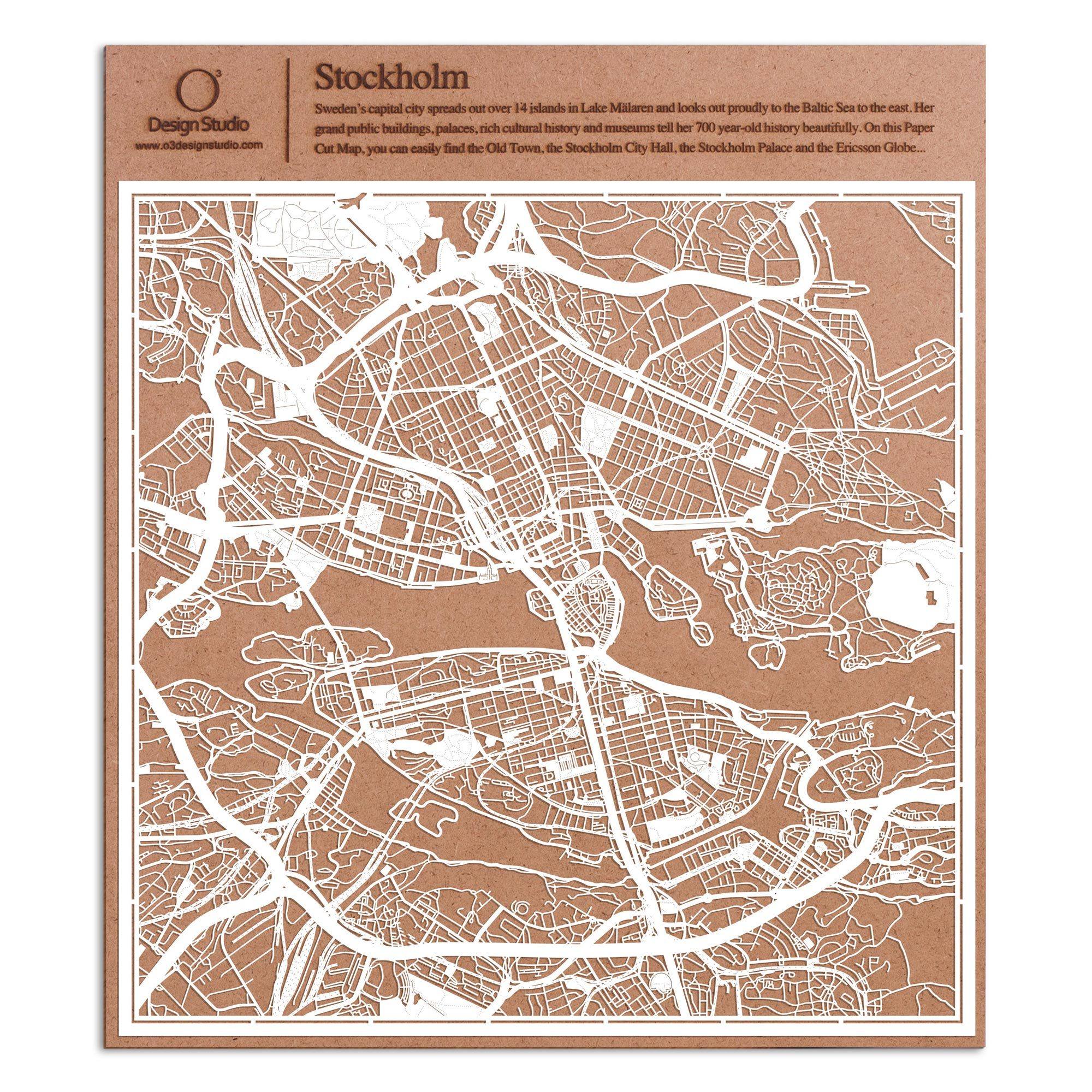 o3designstudio paper cut map Stockholm White map art MU3018W