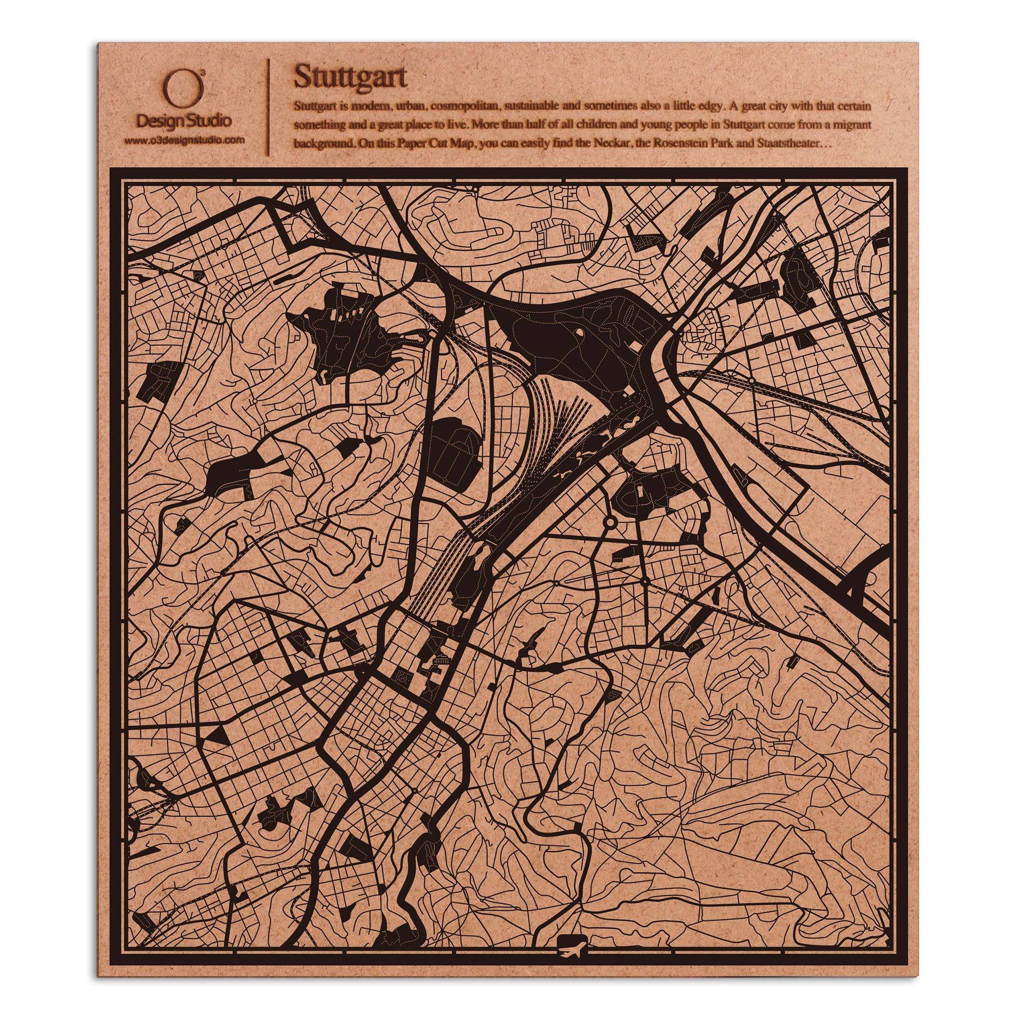 o3designstudio paper cut map Stuttgart Black map art MU3026B