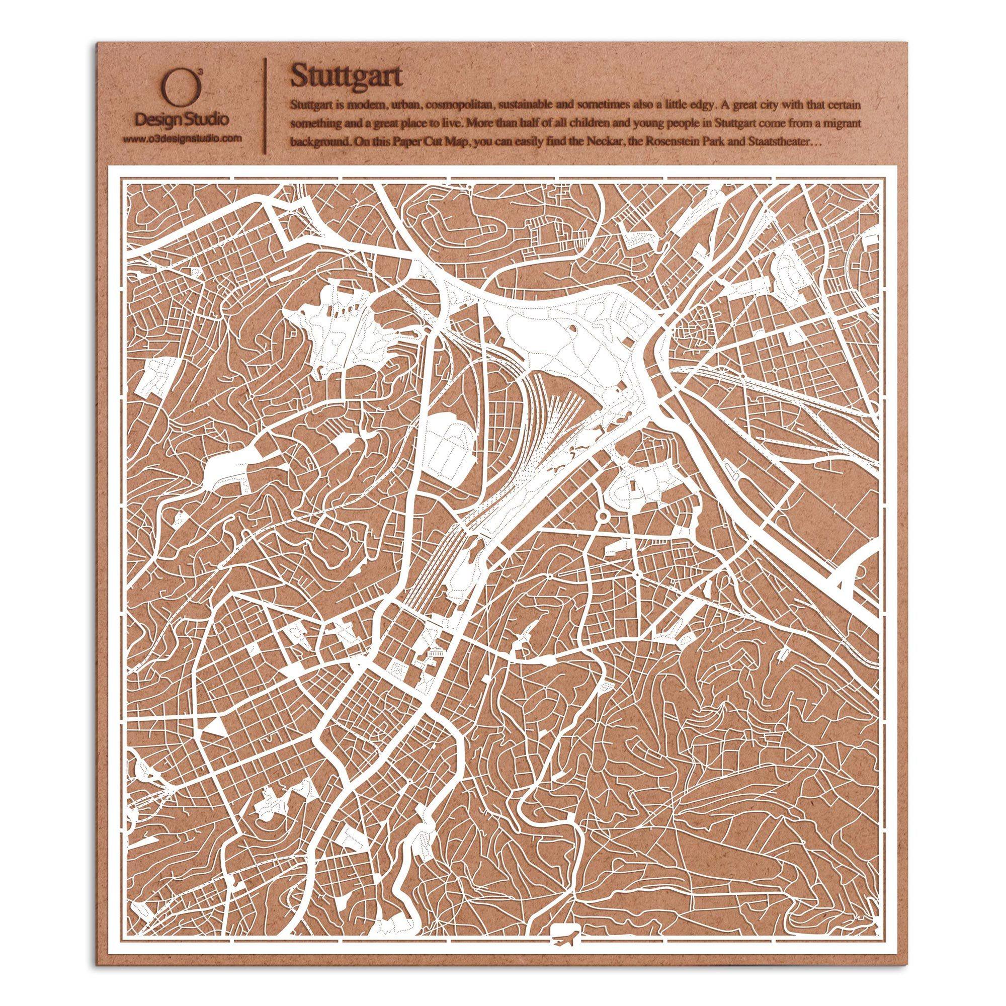 o3designstudio paper cut map Stuttgart White map art MU3026W