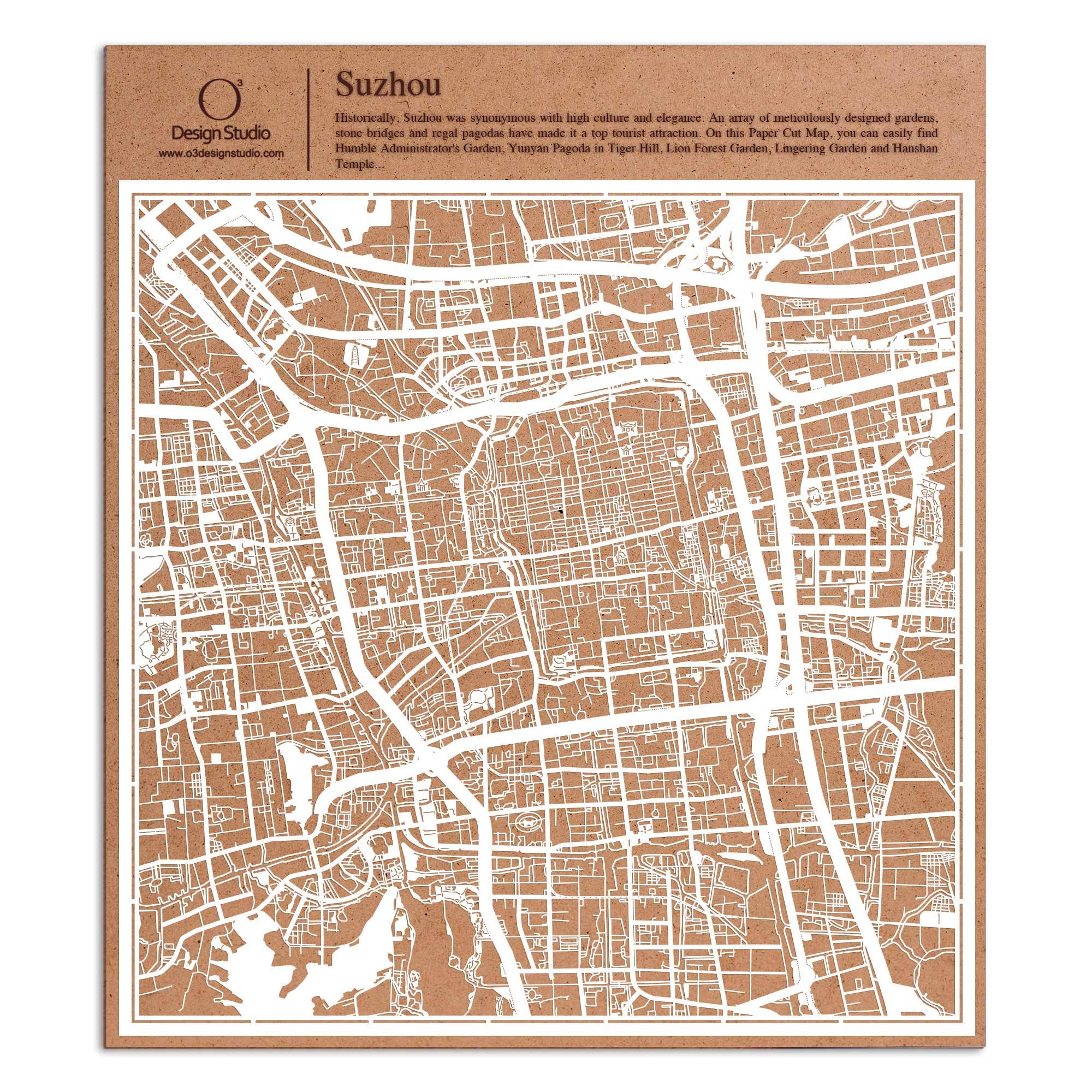 o3designstudio paper cut map Suzhou White map art MU1021W