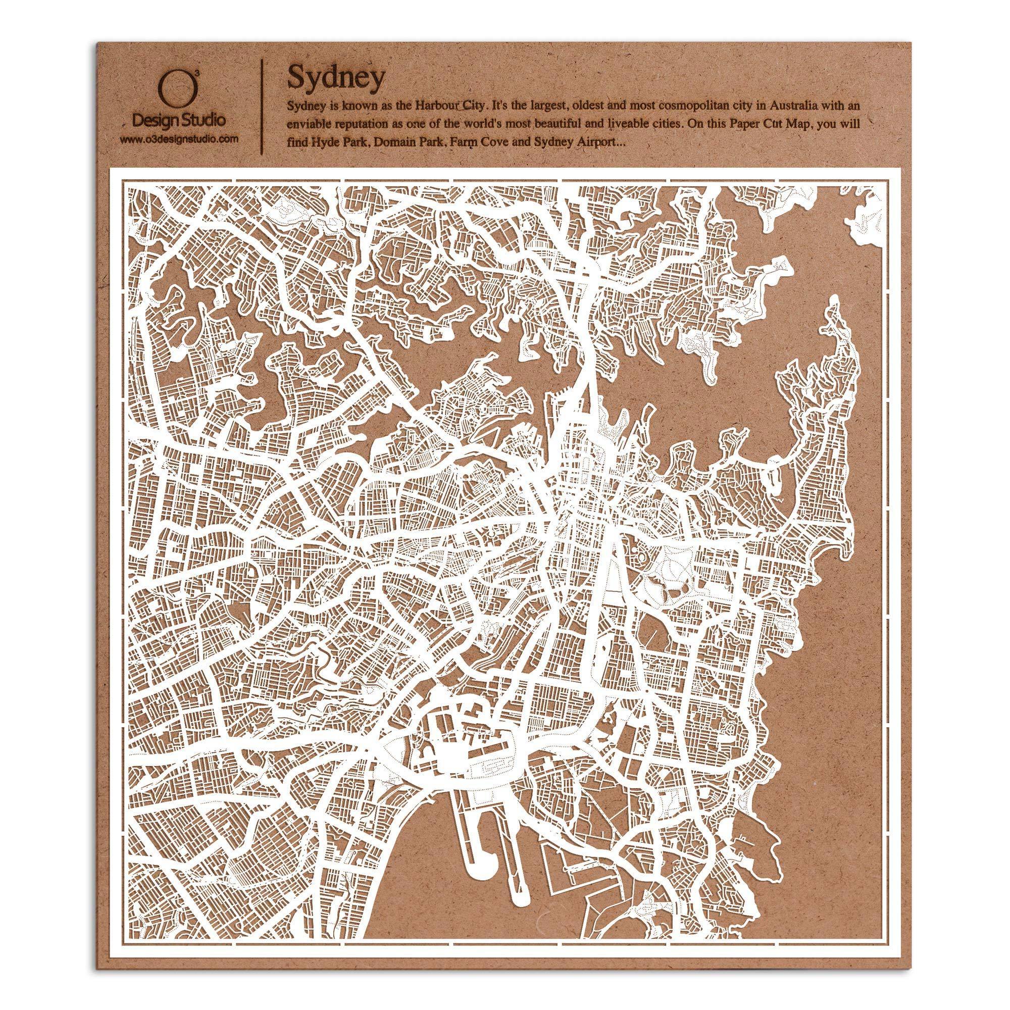 o3designstudio paper cut map Sydney White map art MU1004W