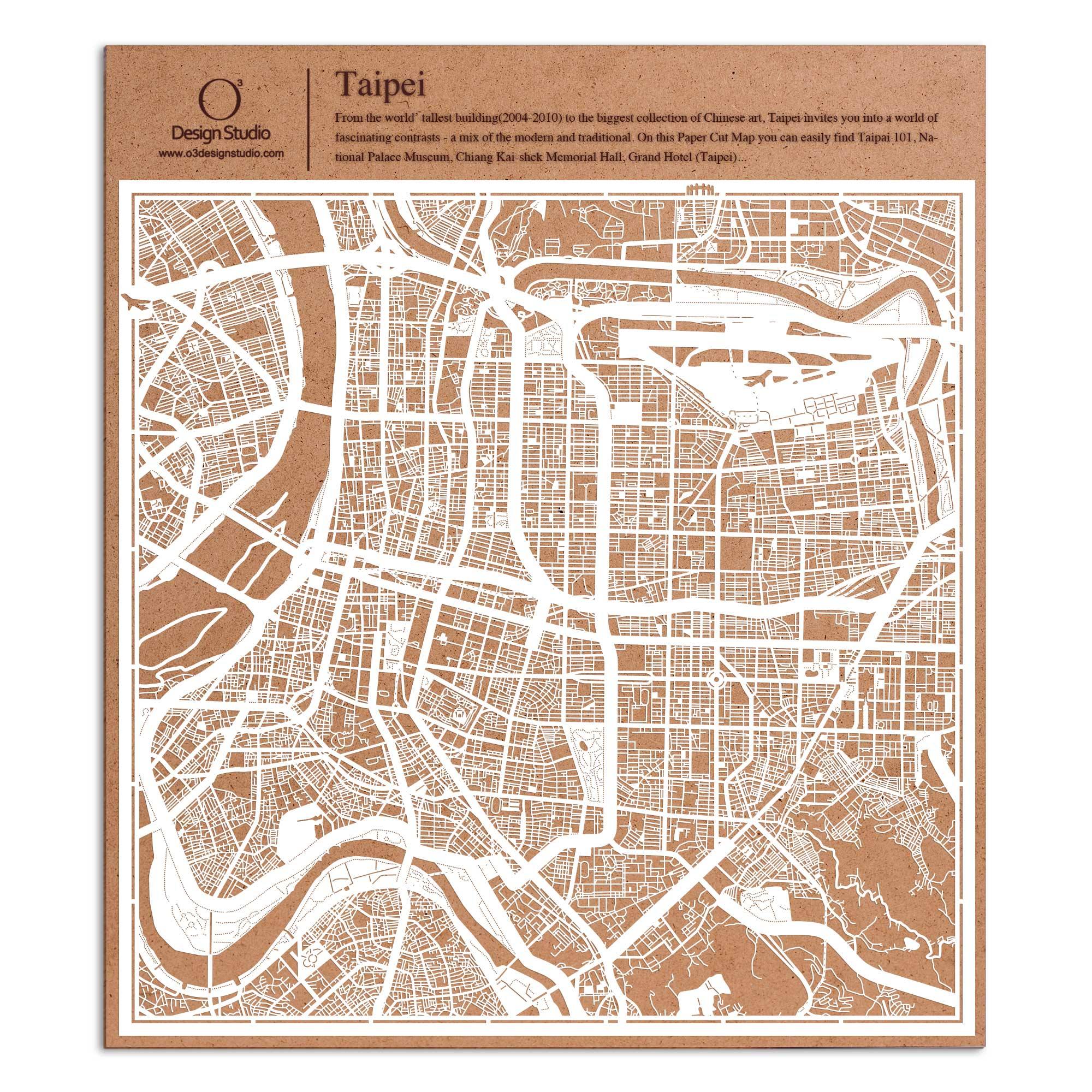 o3designstudio paper cut map Taipei White map art MU1024W