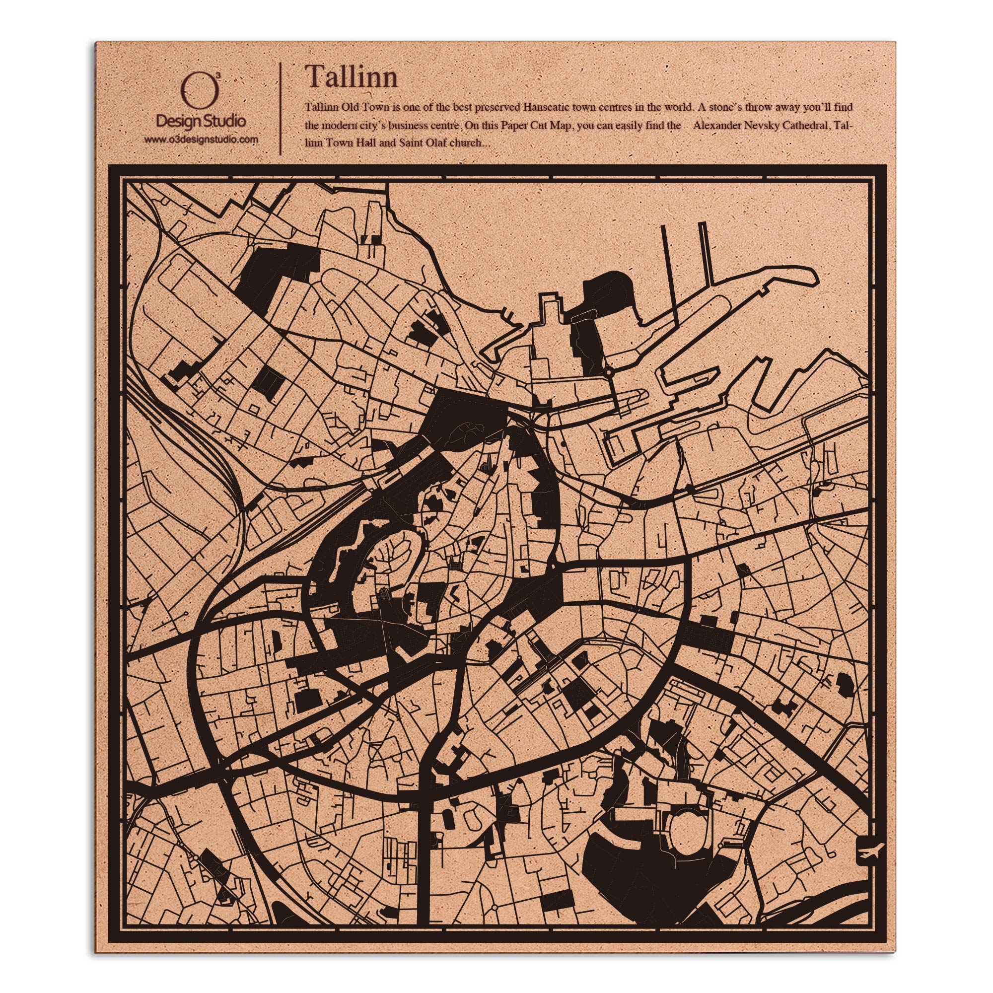 o3designstudio paper cut map Tallinn Black map art MU3058B