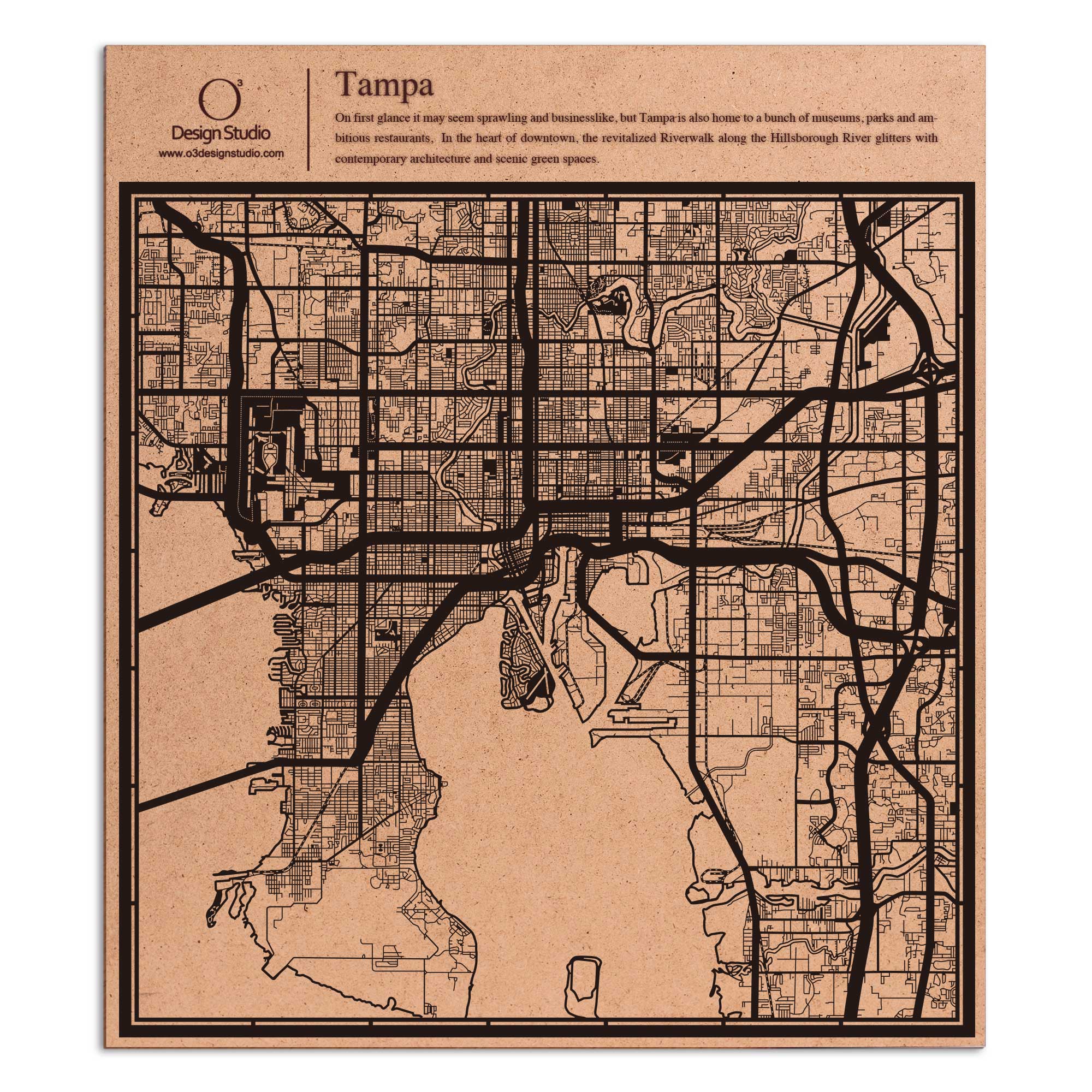 o3designstudio paper cut map Tampa Black map art MU2037B