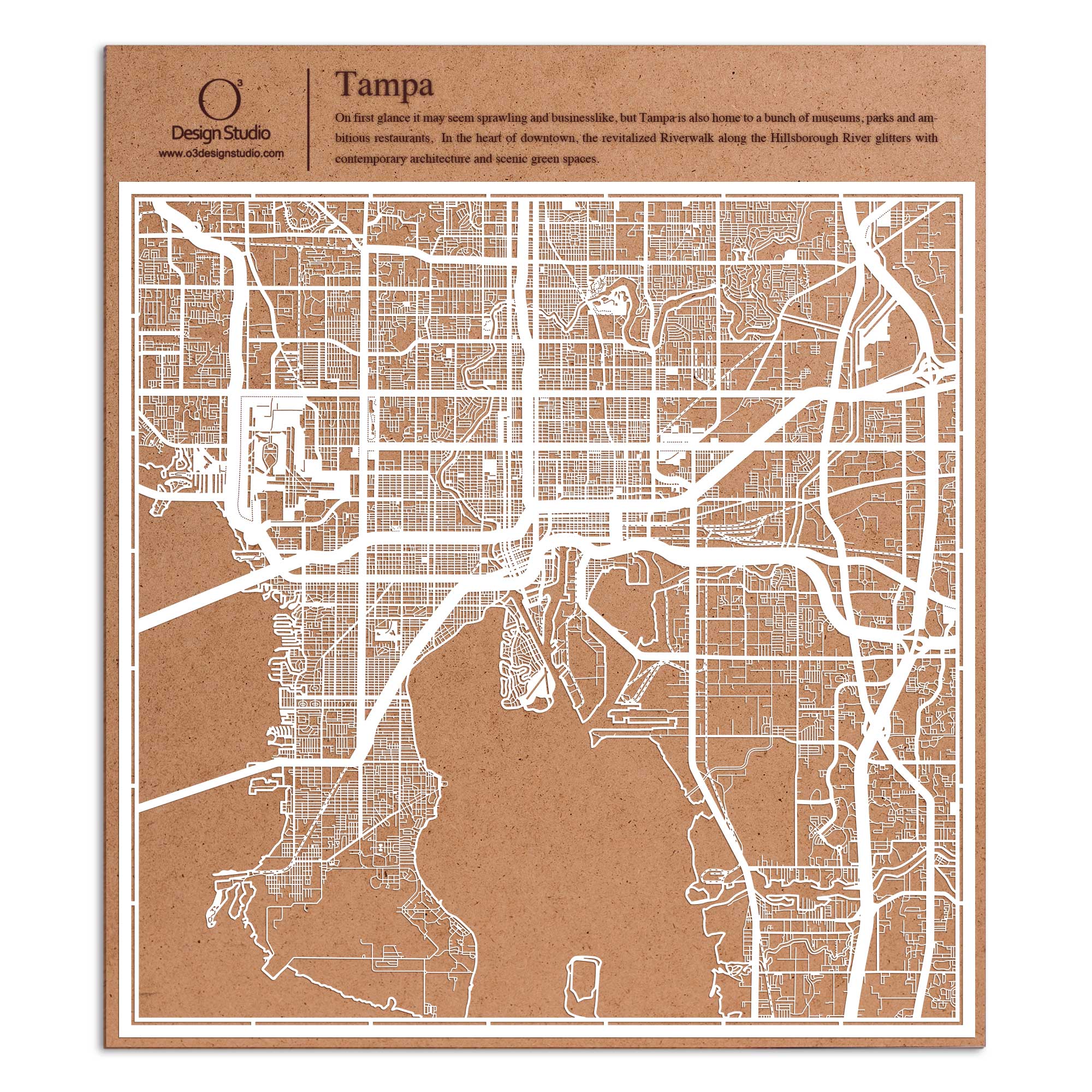 o3designstudio paper cut map Tampa White map art MU2037W