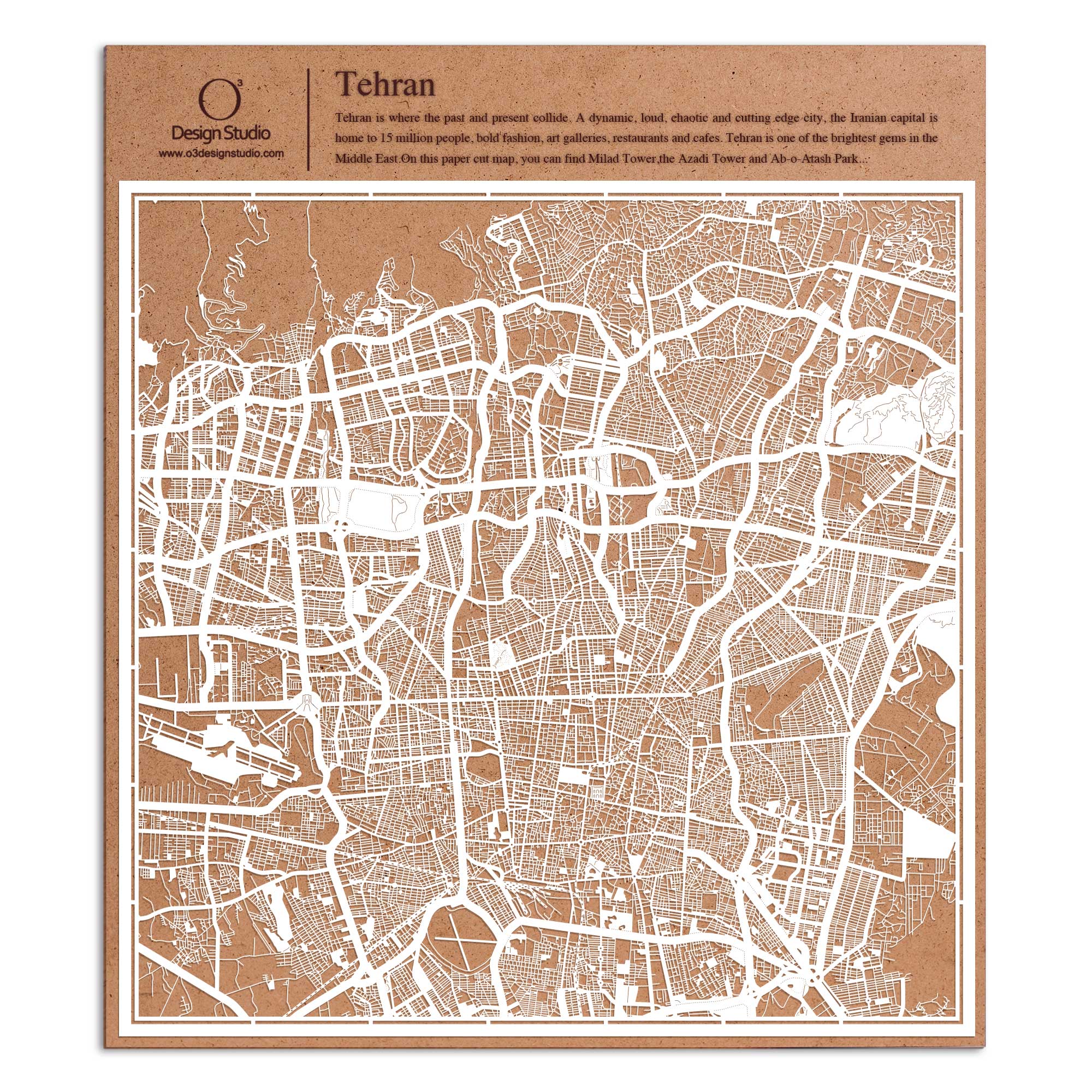 o3designstudio paper cut map Tehran White map art MU1023W