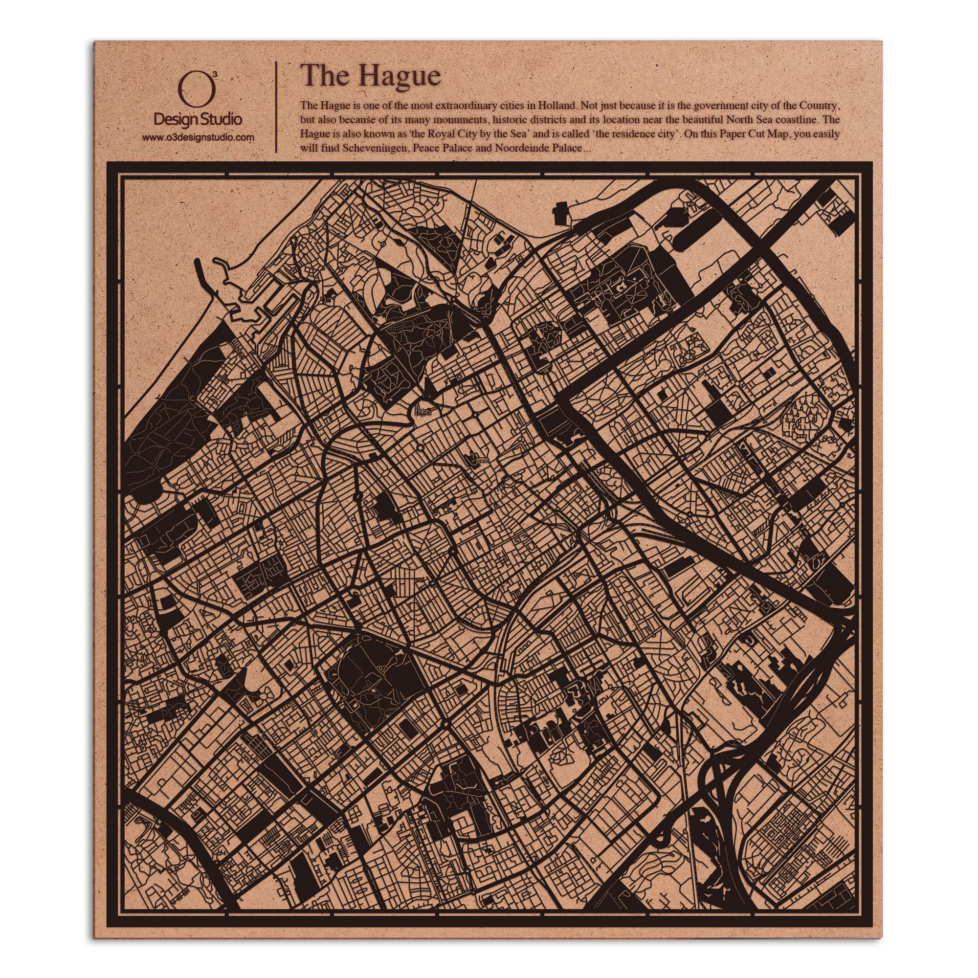 o3designstudio paper cut map The Hague Black map art MU3039B
