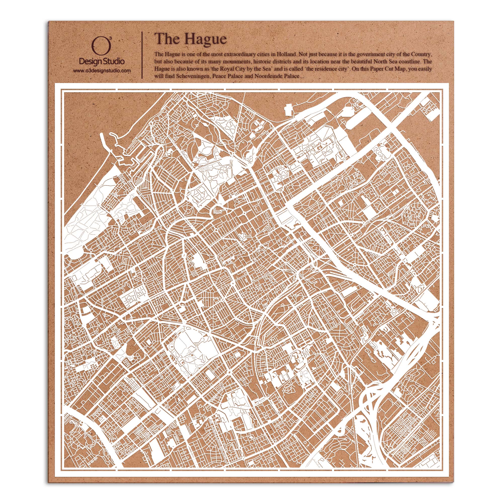 o3designstudio paper cut map The Hague White map art MU3039W