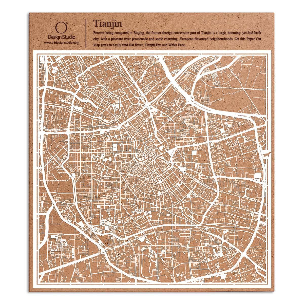 o3designstudio paper cut map Tianjin White map art MU1034W