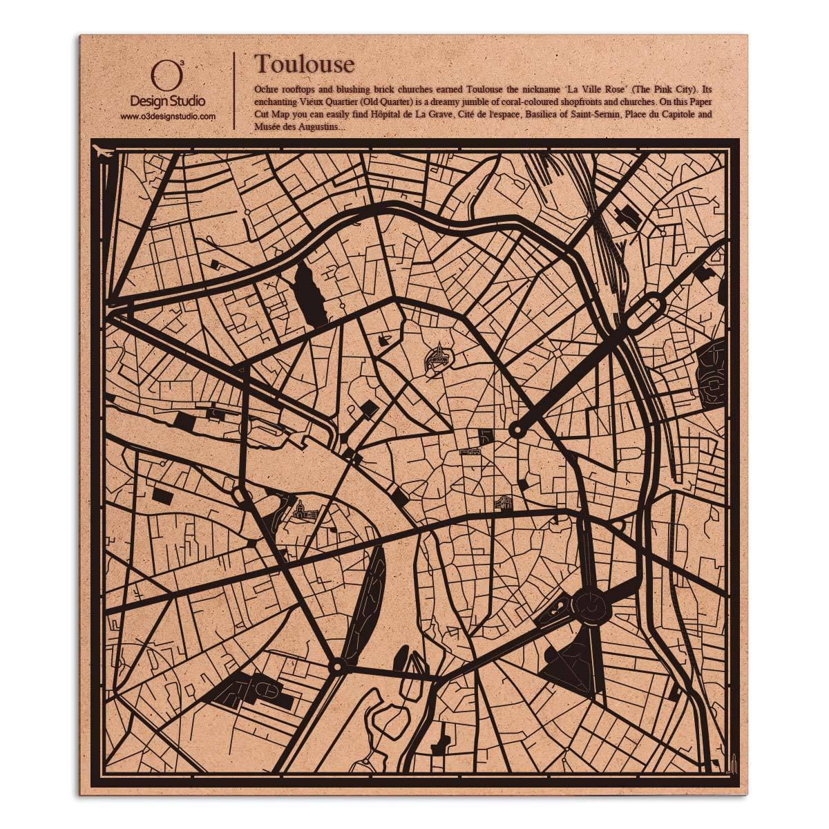 o3designstudio paper cut map Toulouse Black map art MU3047B