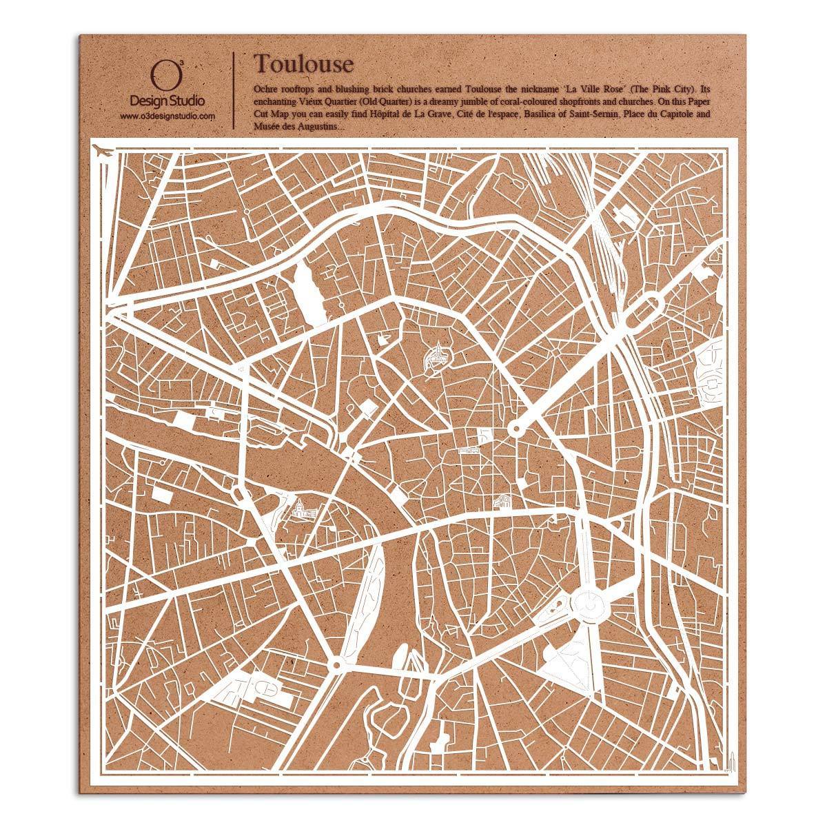 o3designstudio paper cut map Toulouse White map art MU3047W