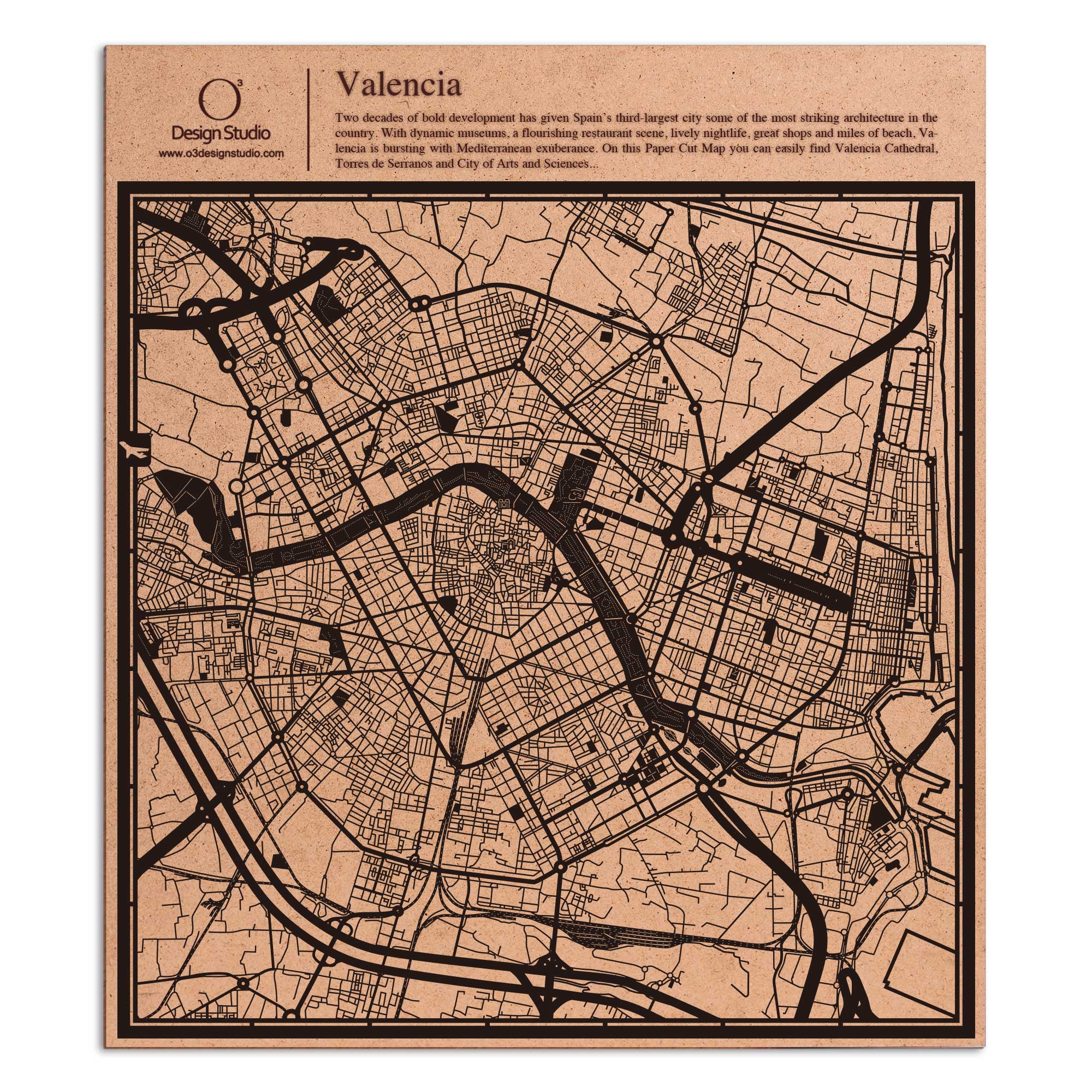 o3designstudio paper cut map Valencia Black map art MU3035B