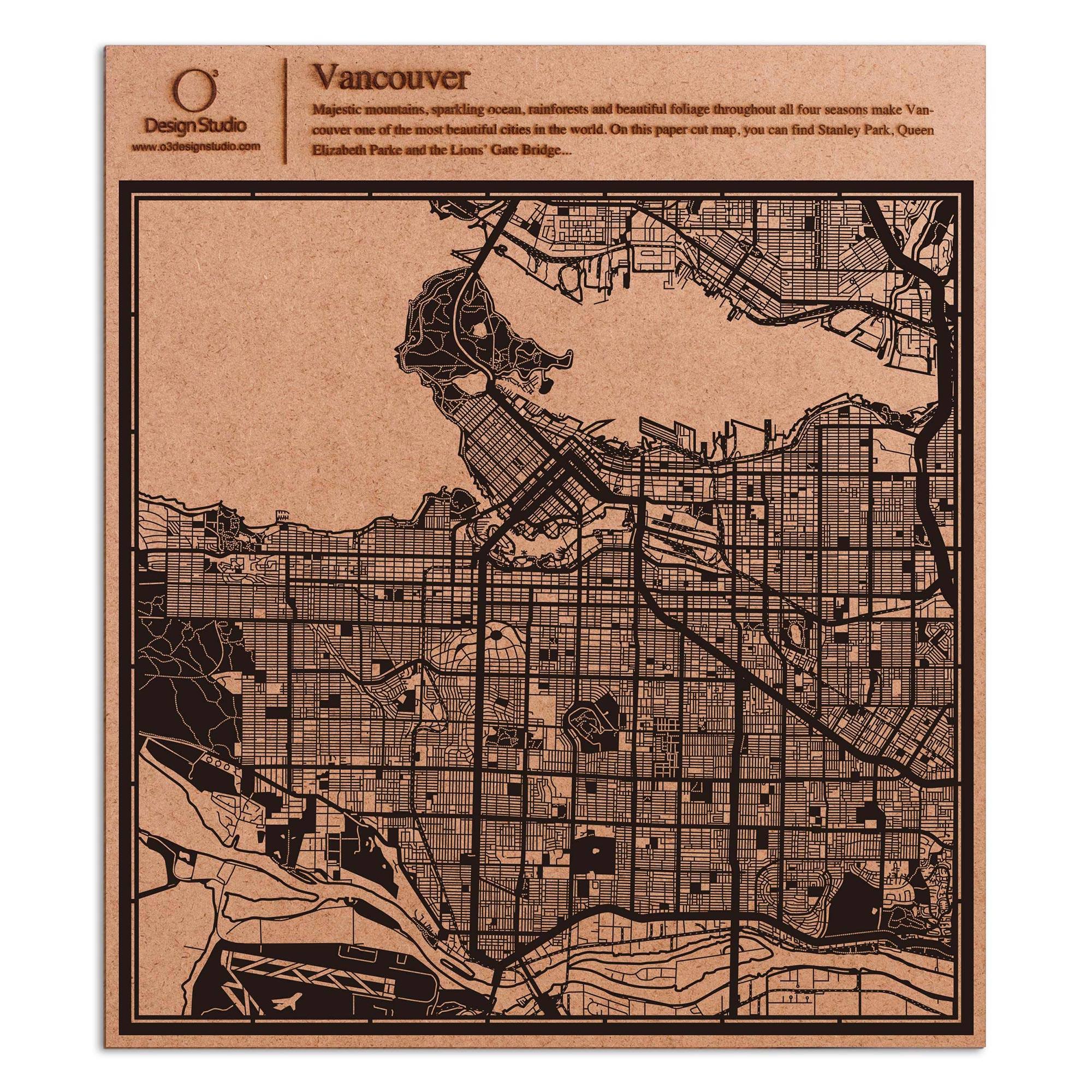 o3designstudio paper cut map Vancouver Black map art MU2204B