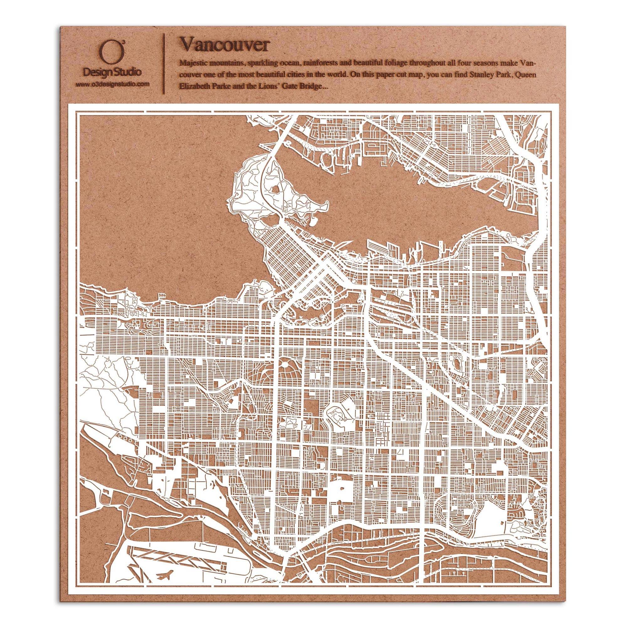 o3designstudio paper cut map Vancouver White map art MU2204W