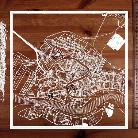 o3designstudio paper cut map Venice White map art