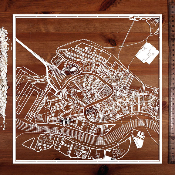 o3designstudio paper cut map Venice White map art