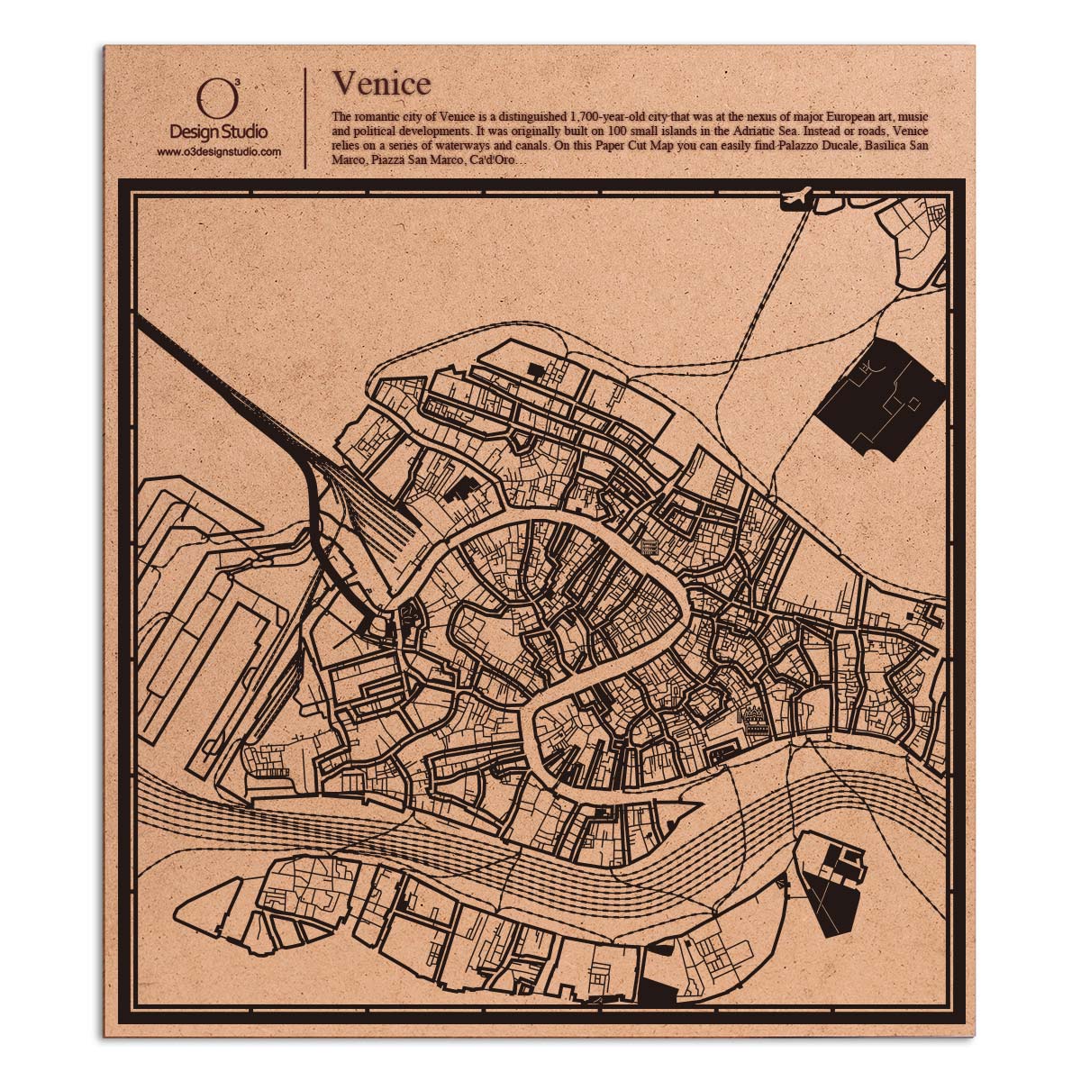 o3designstudio paper cut map Venice Black map art MU3033B