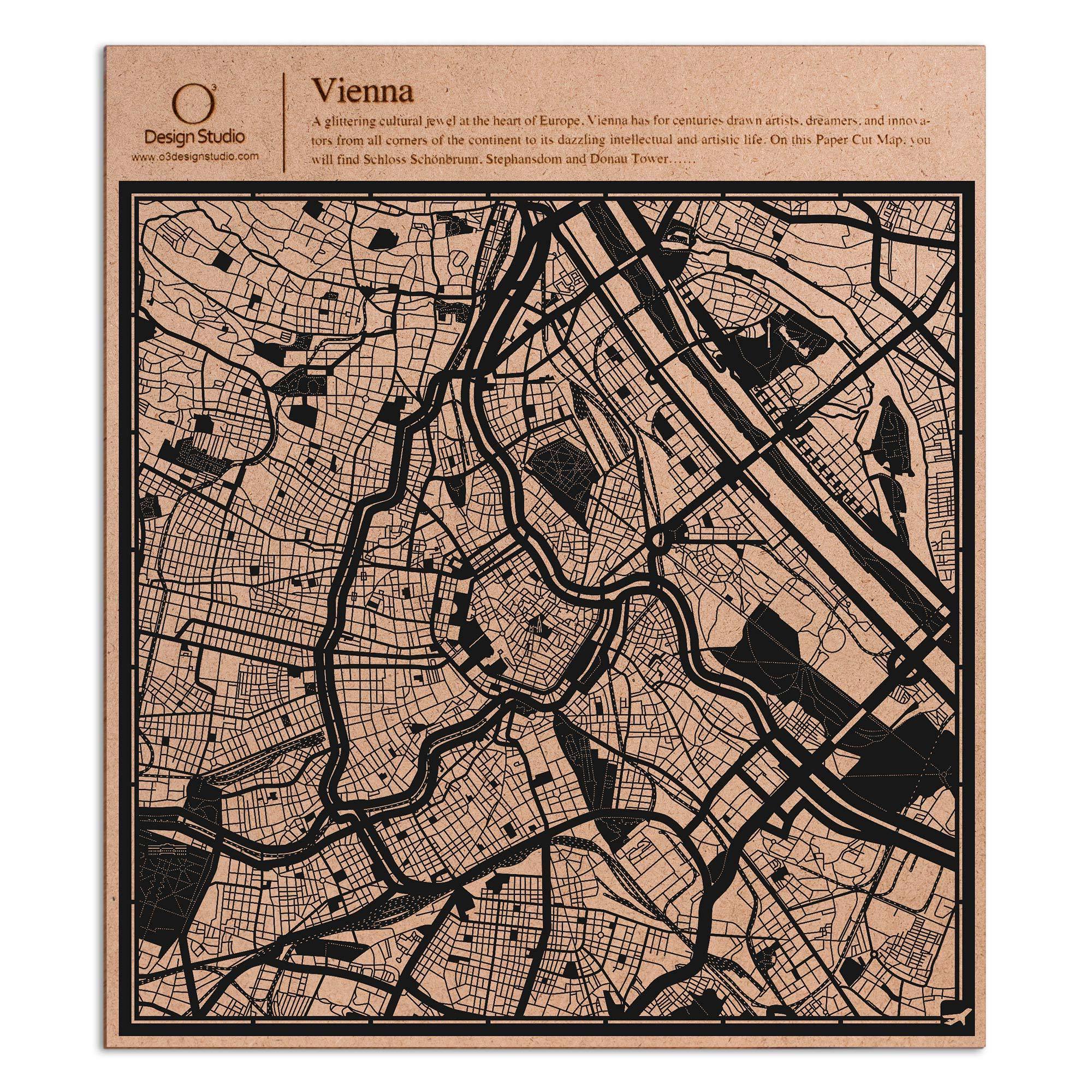 o3designstudio paper cut map Vienna Black map art MU3006B